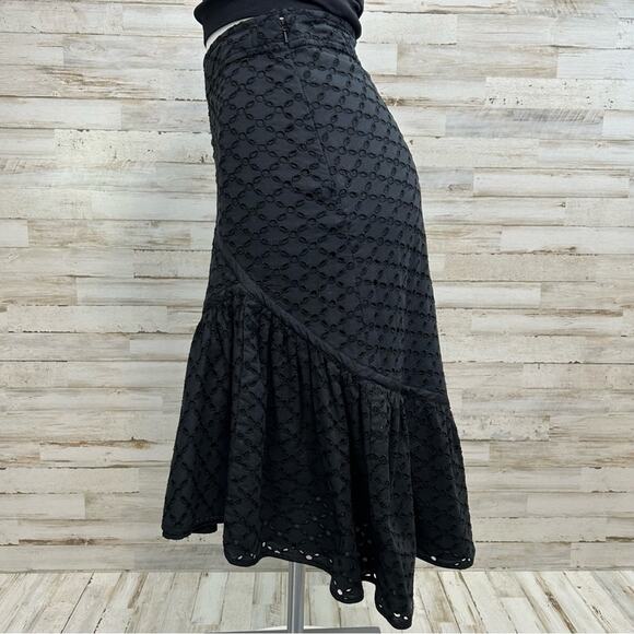 Maxmara Weekend Eyelet Broderie-Anglaise Ruffle Asymmetric Skirt Size M Black - Picture 5 of 14